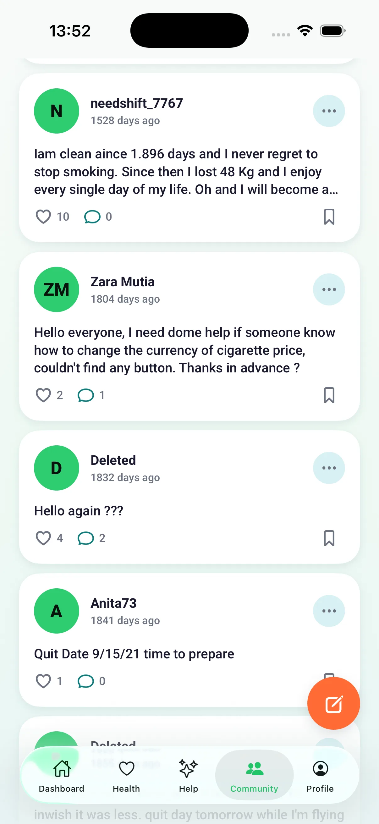 Community feed with posts, replies and friends.